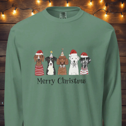 Merry Dog Christmas Garment-dyed heavyweight long-sleeve shirt
