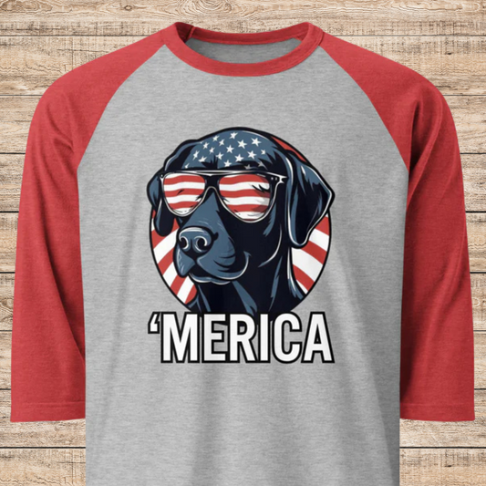 Fourth of July Merica Lab 3/4 sleeve raglan shirt