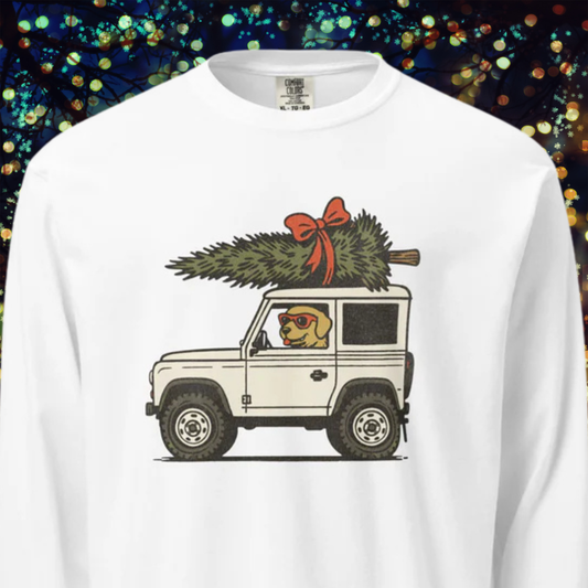 Christmas Jeep Dog Garment-dyed heavyweight long-sleeve shirt