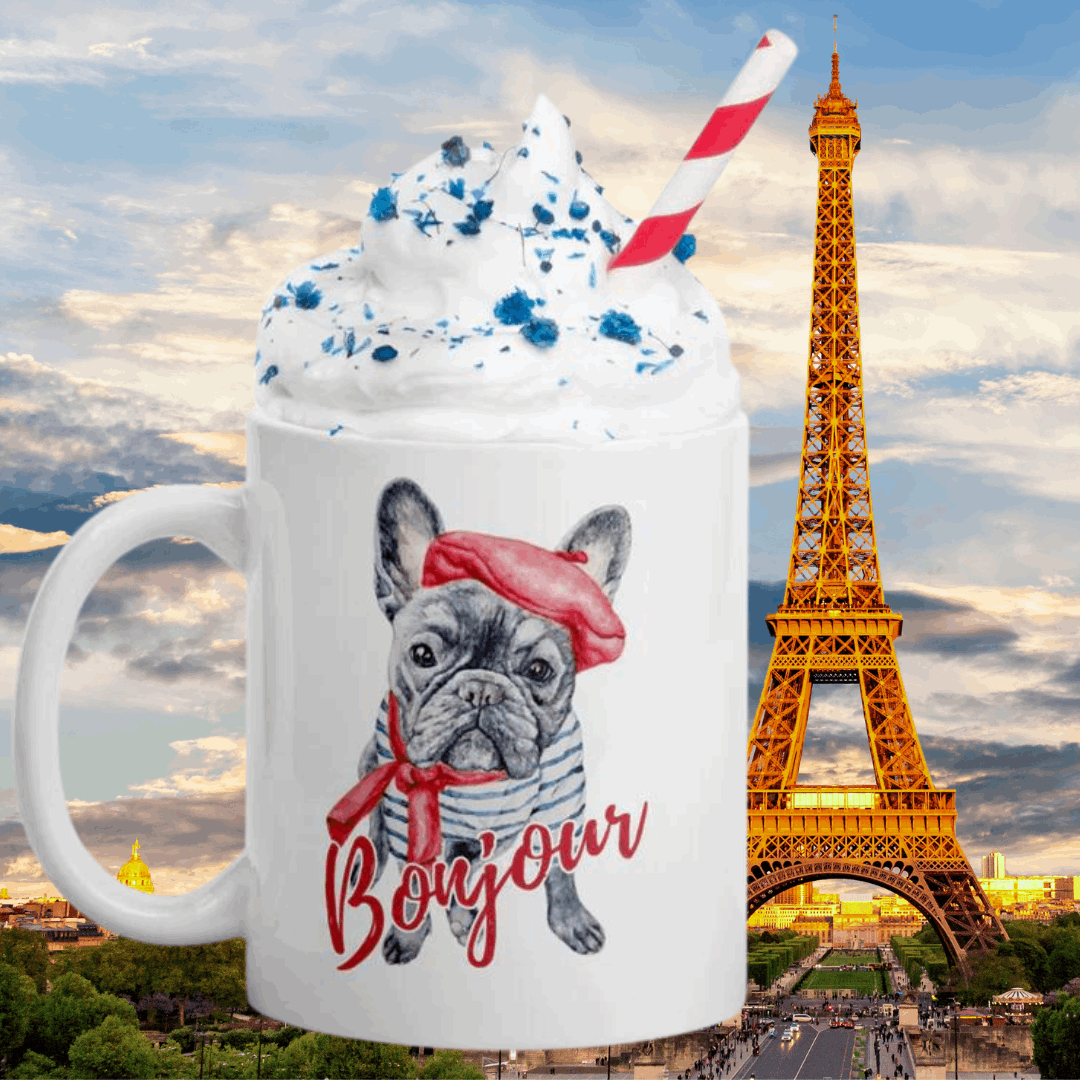 Bonjour White glossy mug