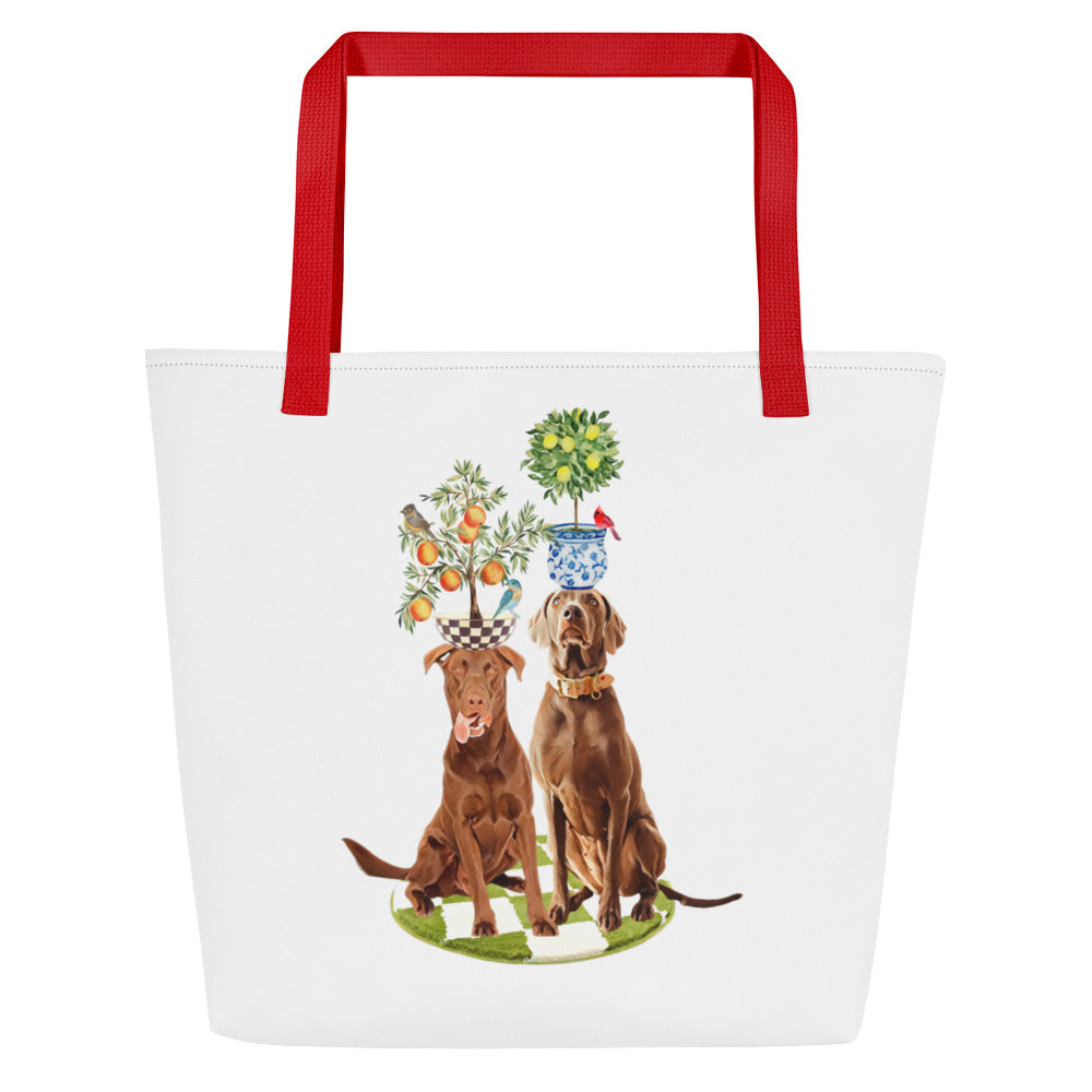 Potted Dogs All-Over Print Large Tote Bag