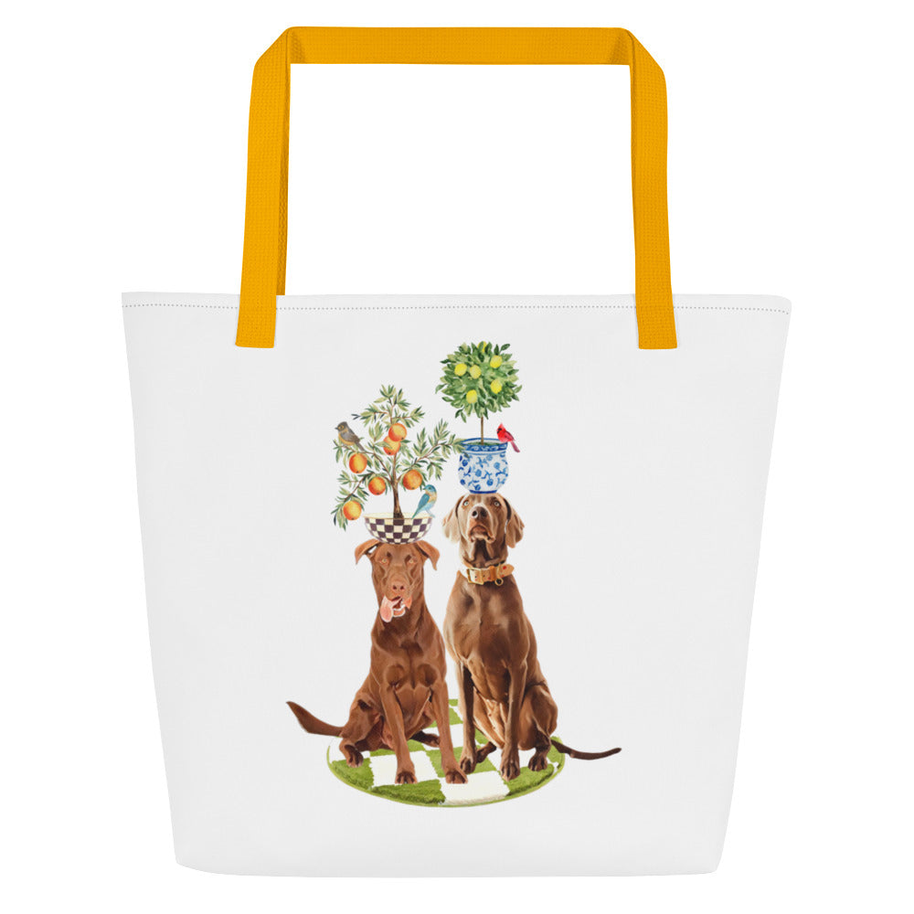 Potted Dogs All-Over Print Large Tote Bag