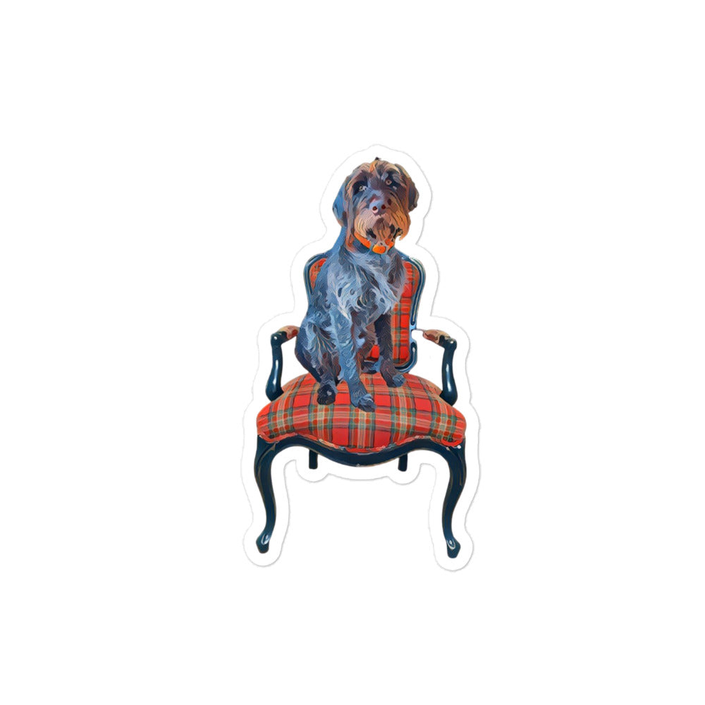 Dog in plaid chair stickers