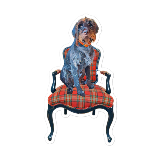 Dog in plaid chair stickers