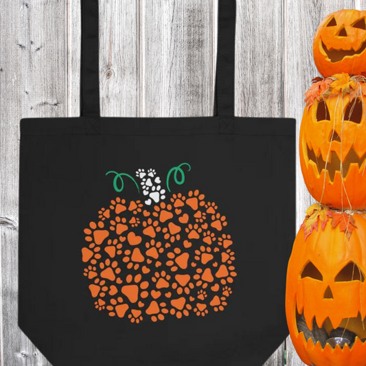 Dog Paw Pumpkin Tote Bag