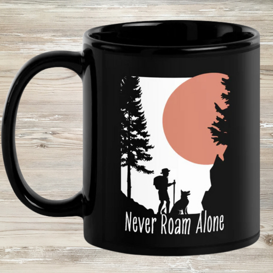 Never Roam Alone Black Glossy Mug