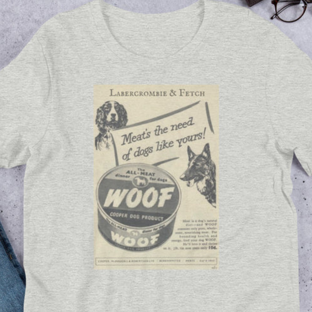 Vintage Woof Dog Food Unisex t-shirt