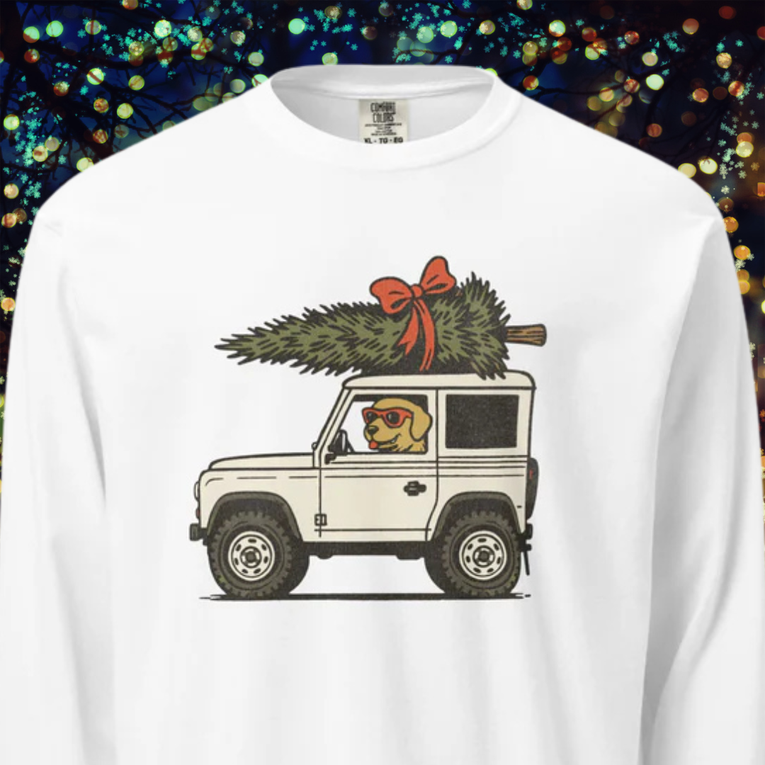Christmas Jeep Dog Garment-dyed heavyweight long-sleeve shirt