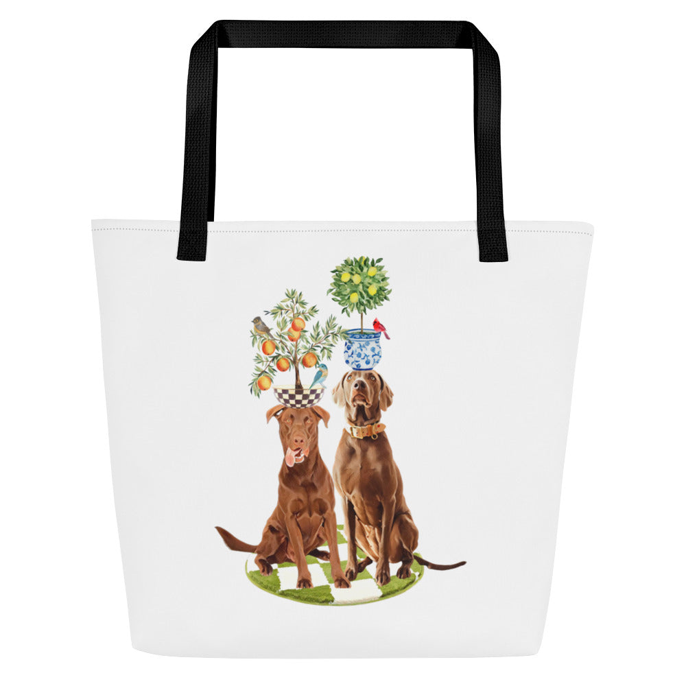 Potted Dogs All-Over Print Large Tote Bag