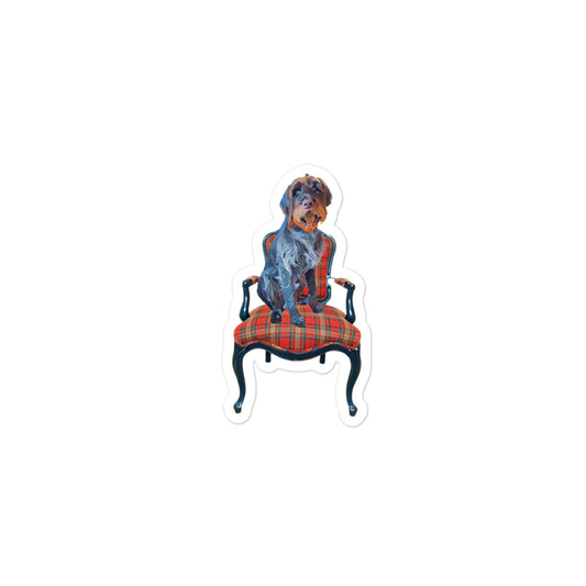 Dog in plaid chair stickers