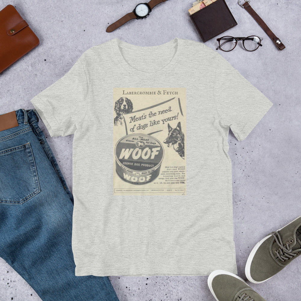 Vintage Woof Dog Food Unisex t-shirt